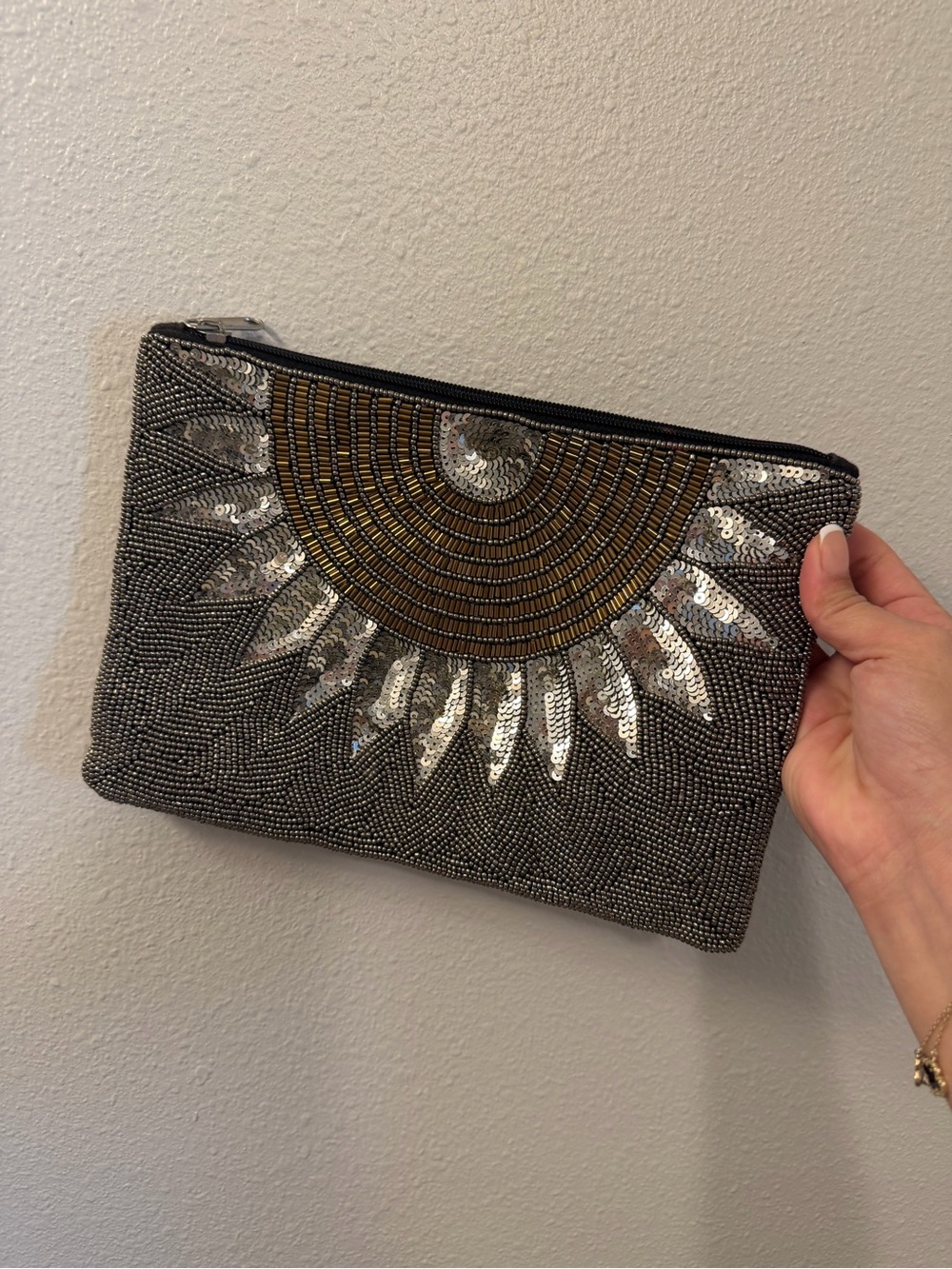 Black Silver Gold Beaded Sequin Evening Clutch